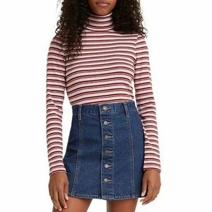 NWT Levi’s Ellie Fine Ribbed Striped Turtleneck Top Pink/White